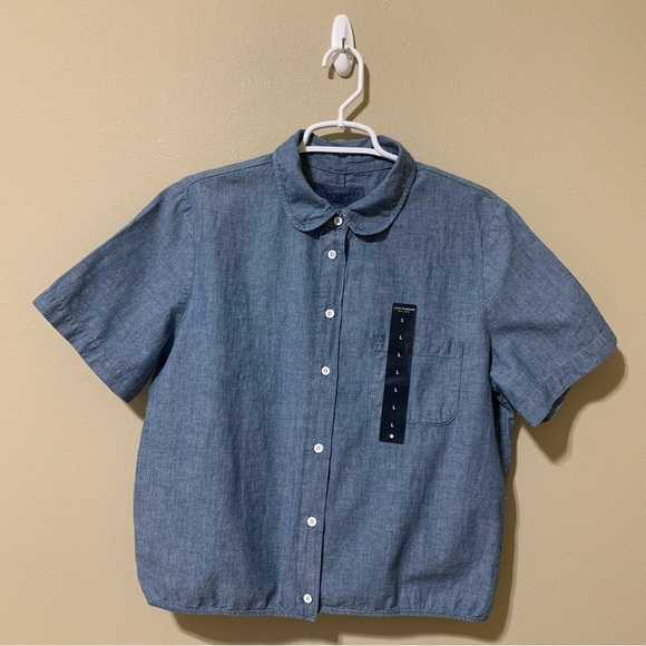 Lucky Brand Tied Crop Button Up Shirt-Size L NWT